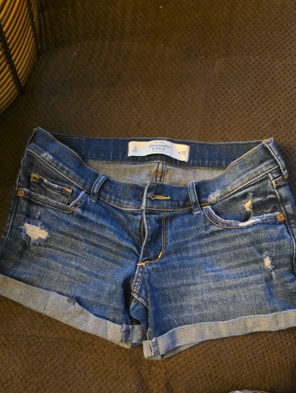 Abercrombie & Fitch Blue Denim Rolled-Hem Distressed Shorts